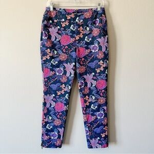 Soft Surroundings Women’s Pull-On Floral Print Pants Ankle Zip Size Small Petite